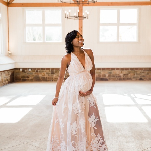 Women lace Elegant White Floral Maxi Dress long gown - Picture 7 of 7